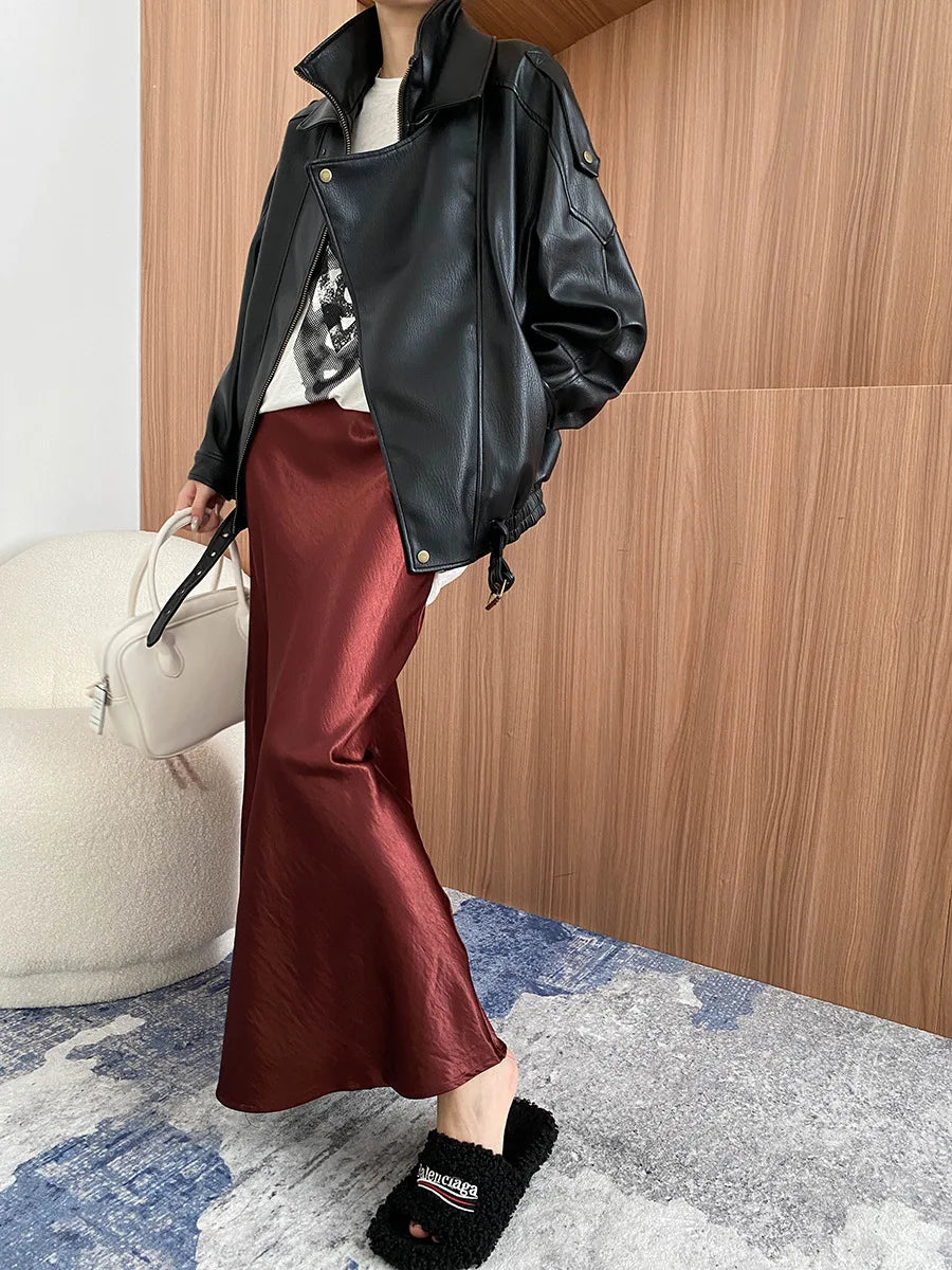 Spring and Autumn Women's Casual Solid Color Collar Long Sleeve Loose Jacket