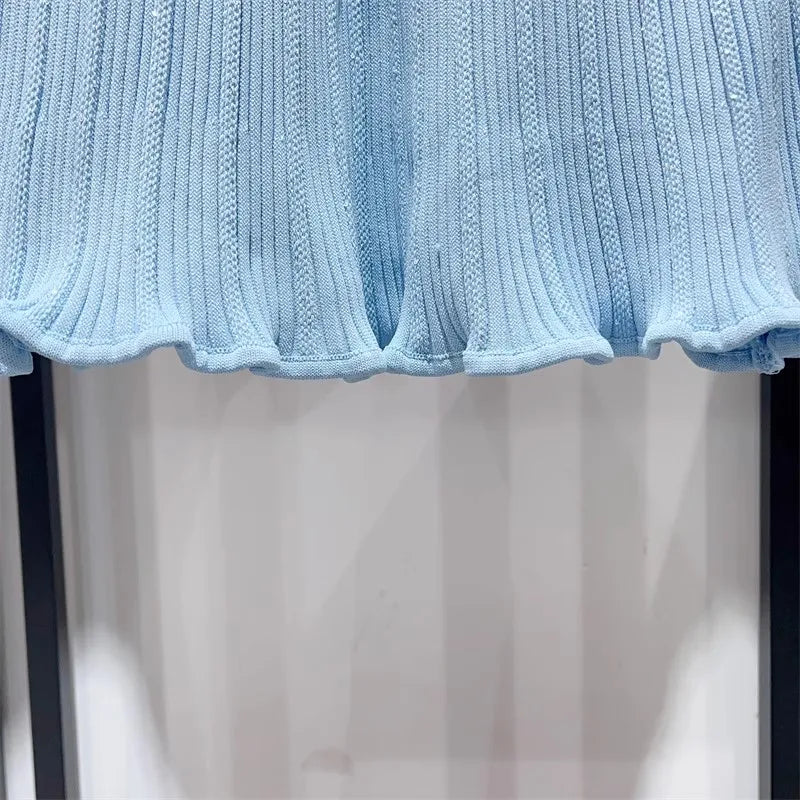 2024 Spring/Summer New Polo Neck Short Sleeve Knitted Dress Y2K Fashion Commuter Elastic Slim Fit Multi Pocket Wrapped Hip Skirt