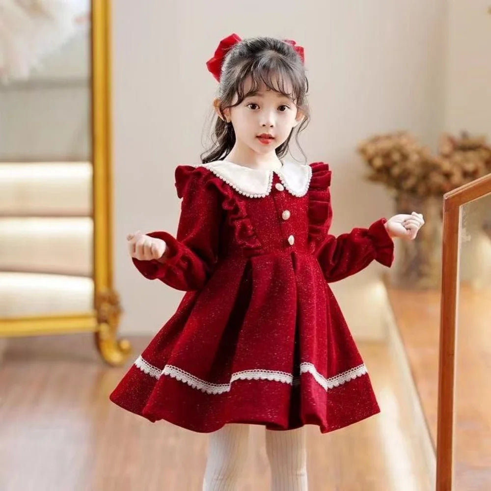 2025 New Winter Dress For Kids 1-8 Years old Birthday Long Sleeve Princess Formal Dresses For Baby Girl 2 3 4 5 6 7 8 Year
