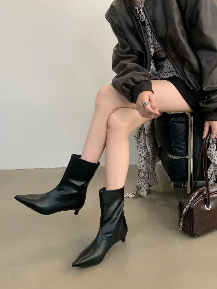 Aneikeh 2026 Autumn Fashion Thin Low Heel Pointed Toe Women Ankle Boots Ladies SHort Modern Shoes Party Pumps Botas Mujer