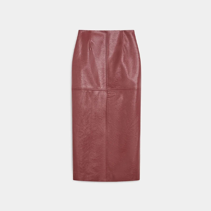 Street Zipper Leather Jackets Skirts Sets Women Loose Stand Collar Full Sleeve Coat Straight Skirt 2025 Autumn Winter Lady Suit