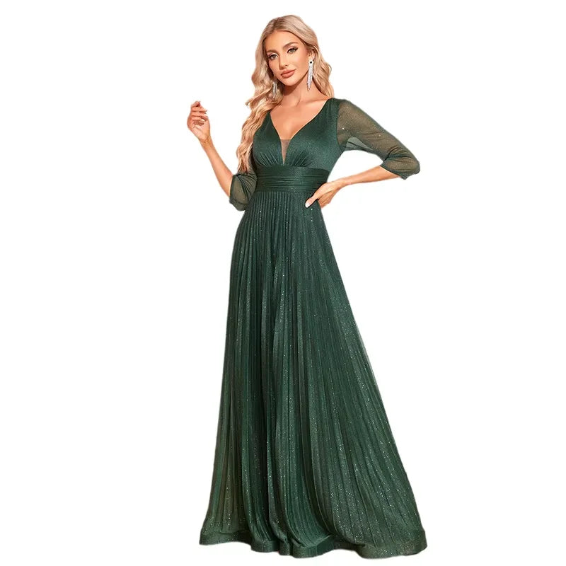 Luxury Long Sleeve Formal Evening Dress elegant V-Neck Floor-Length  Women 2025 Chiffon Prom Cocktail Graduation Gowns - SalmanStore 