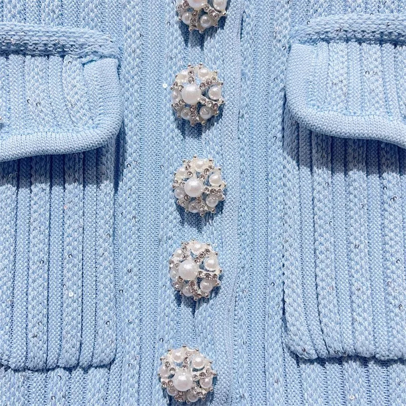 2024 Spring/Summer New Polo Neck Short Sleeve Knitted Dress Y2K Fashion Commuter Elastic Slim Fit Multi Pocket Wrapped Hip Skirt