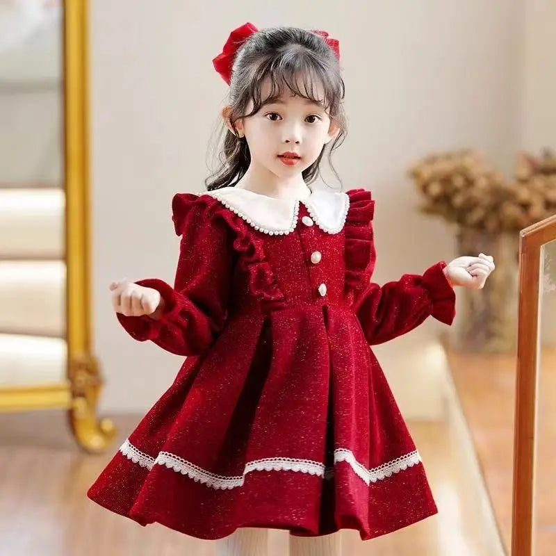 2025 New Winter Dress For Kids 1-8 Years old Birthday Long Sleeve Princess Formal Dresses For Baby Girl 2 3 4 5 6 7 8 Year