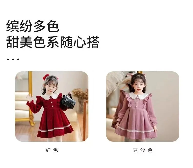 2025 New Winter Dress For Kids 1-8 Years old Birthday Long Sleeve Princess Formal Dresses For Baby Girl 2 3 4 5 6 7 8 Year