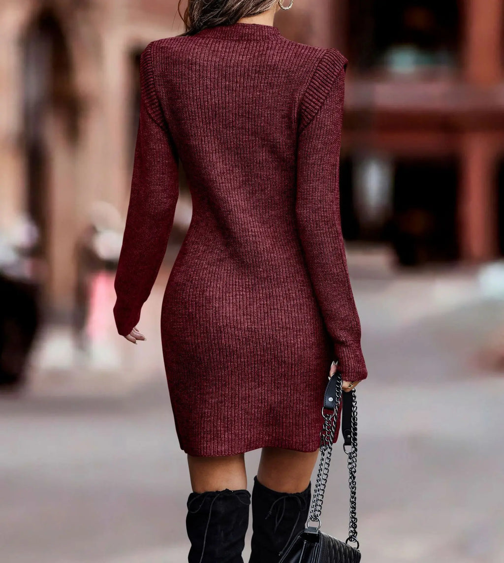 Autumn and winter new women's clothing fashionable temperament sexy round neck long sleeved hip hugging sweater women's dress