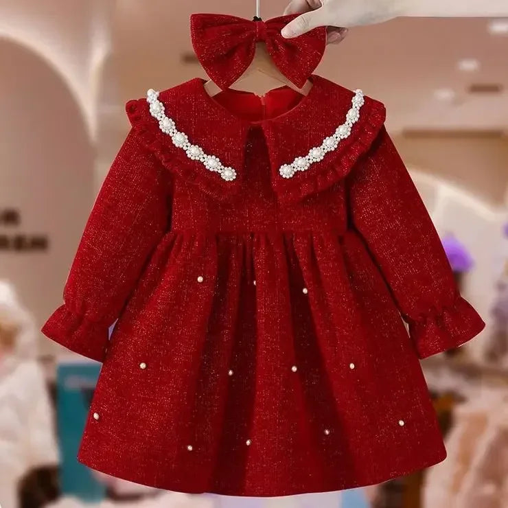 Girls Dress Autumn and Winter New Childrens Princess Baby Winter Velvet Dress Kids Clothes  baby girl dress without bow