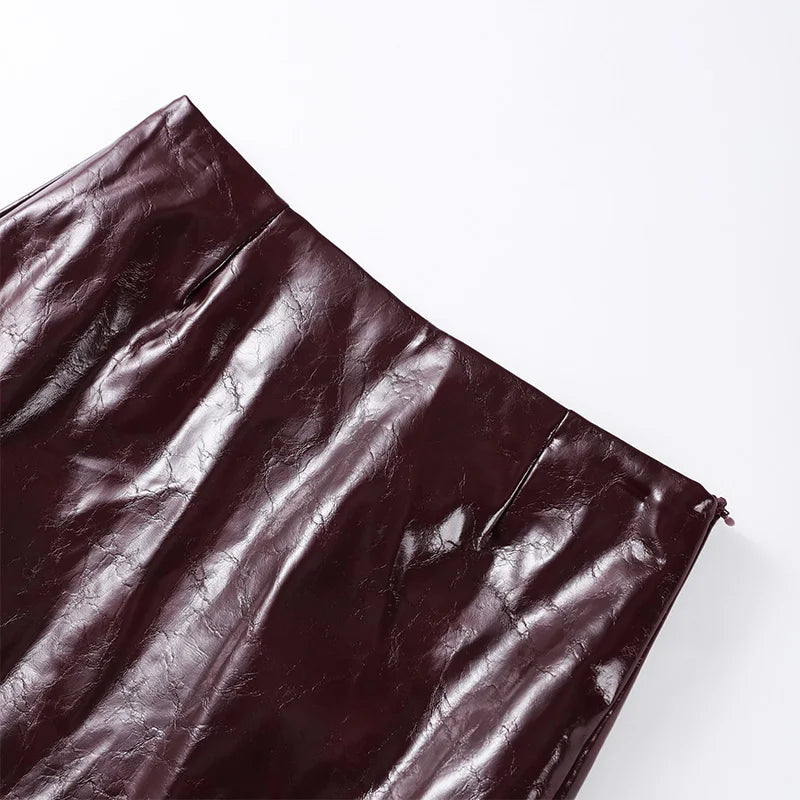 Retro Leather Blazers Short Skirts Suit Women's Stylish Lapel Double-breasted Jackets 2025 New Autumn Winter Ladies Streetwear