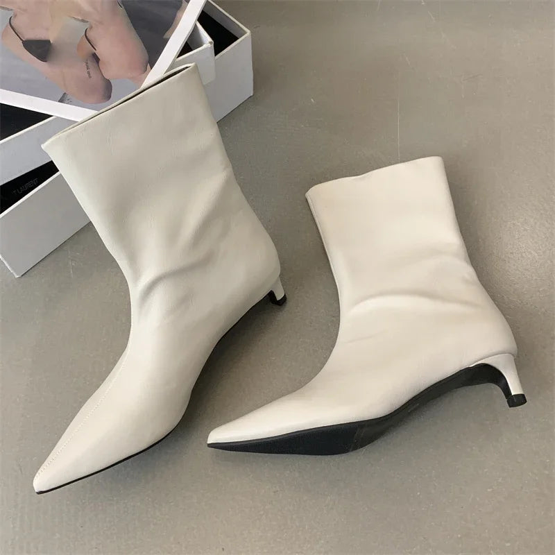 Aneikeh 2026 Autumn Fashion Thin Low Heel Pointed Toe Women Ankle Boots Ladies SHort Modern Shoes Party Pumps Botas Mujer
