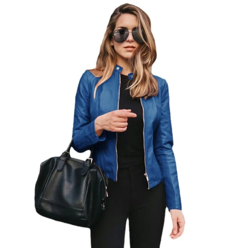 New Vintage Women PU Leather Bomber Jacket Fashion Casual Autumn Winter Zipper Windbreaker Streetwear Female Blazer Y2K Clothes