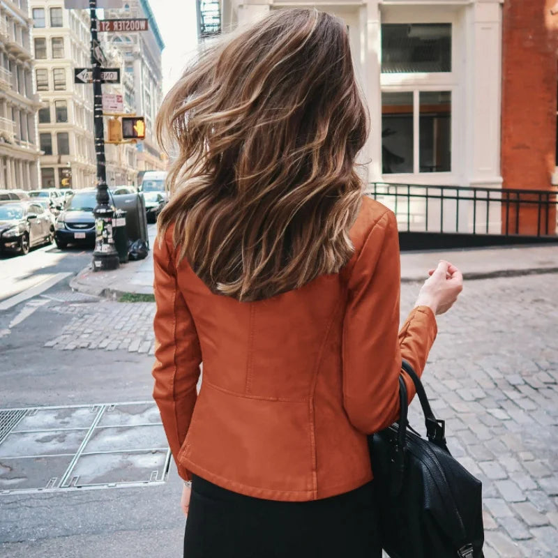 New Vintage Women PU Leather Bomber Jacket Fashion Casual Autumn Winter Zipper Windbreaker Streetwear Female Blazer Y2K Clothes