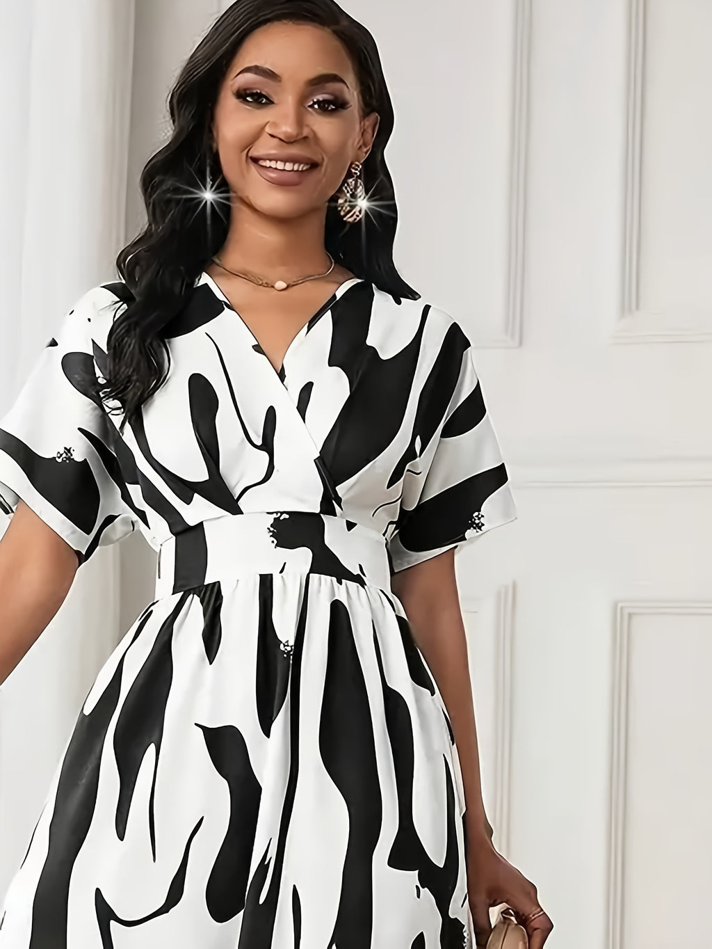 Color-block A-line dress with waist cinch - SalmanStore 