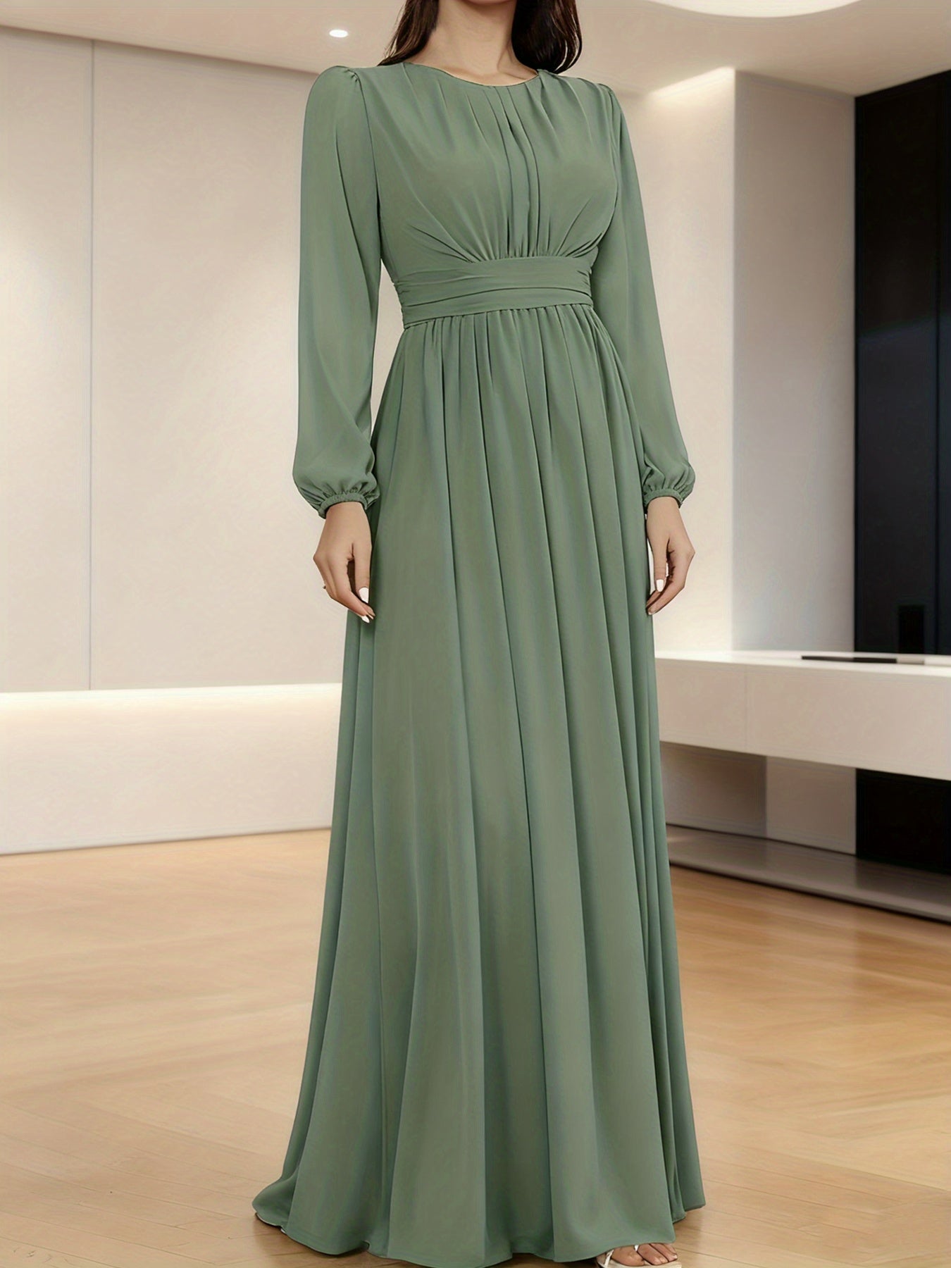 P373 French-Style Elegant, Flowing, Waist-Defined, Flared Dress for Dates and Evening Events - SalmanStore 