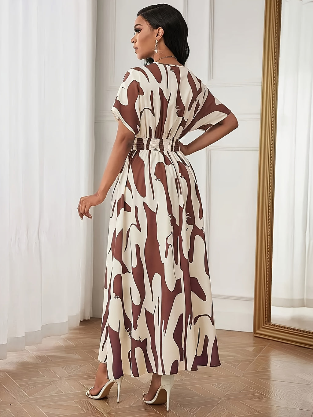 Color-block A-line dress with waist cinch - SalmanStore 