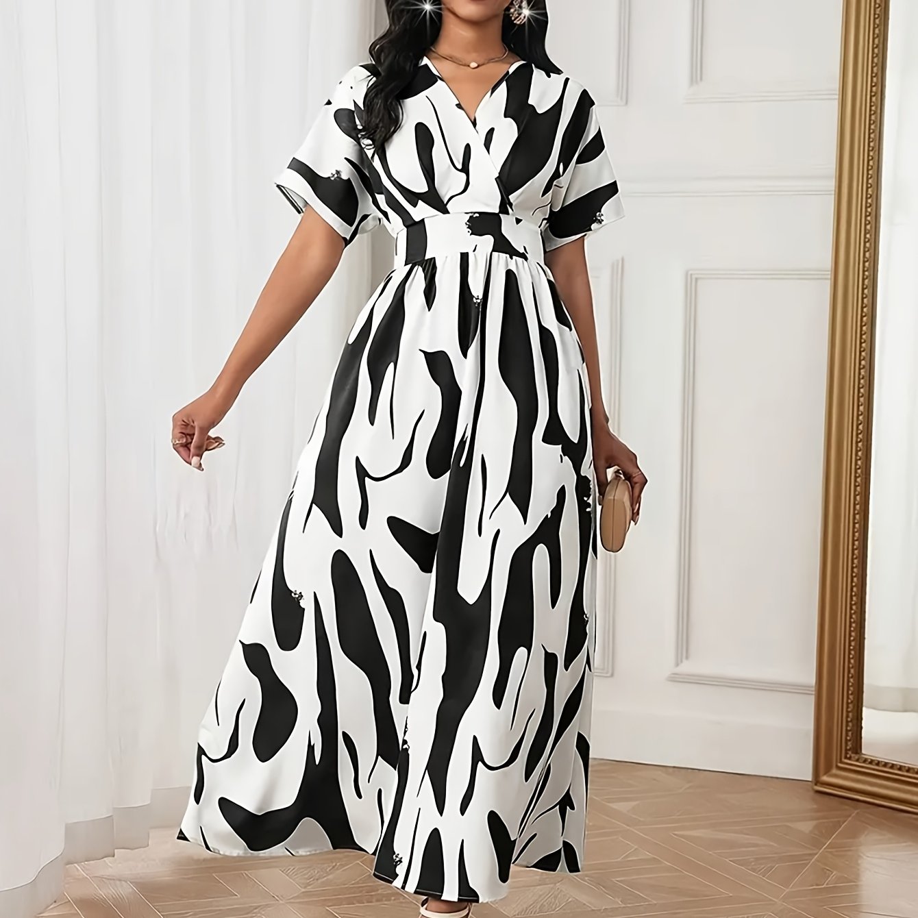 Color-block A-line dress with waist cinch - SalmanStore 