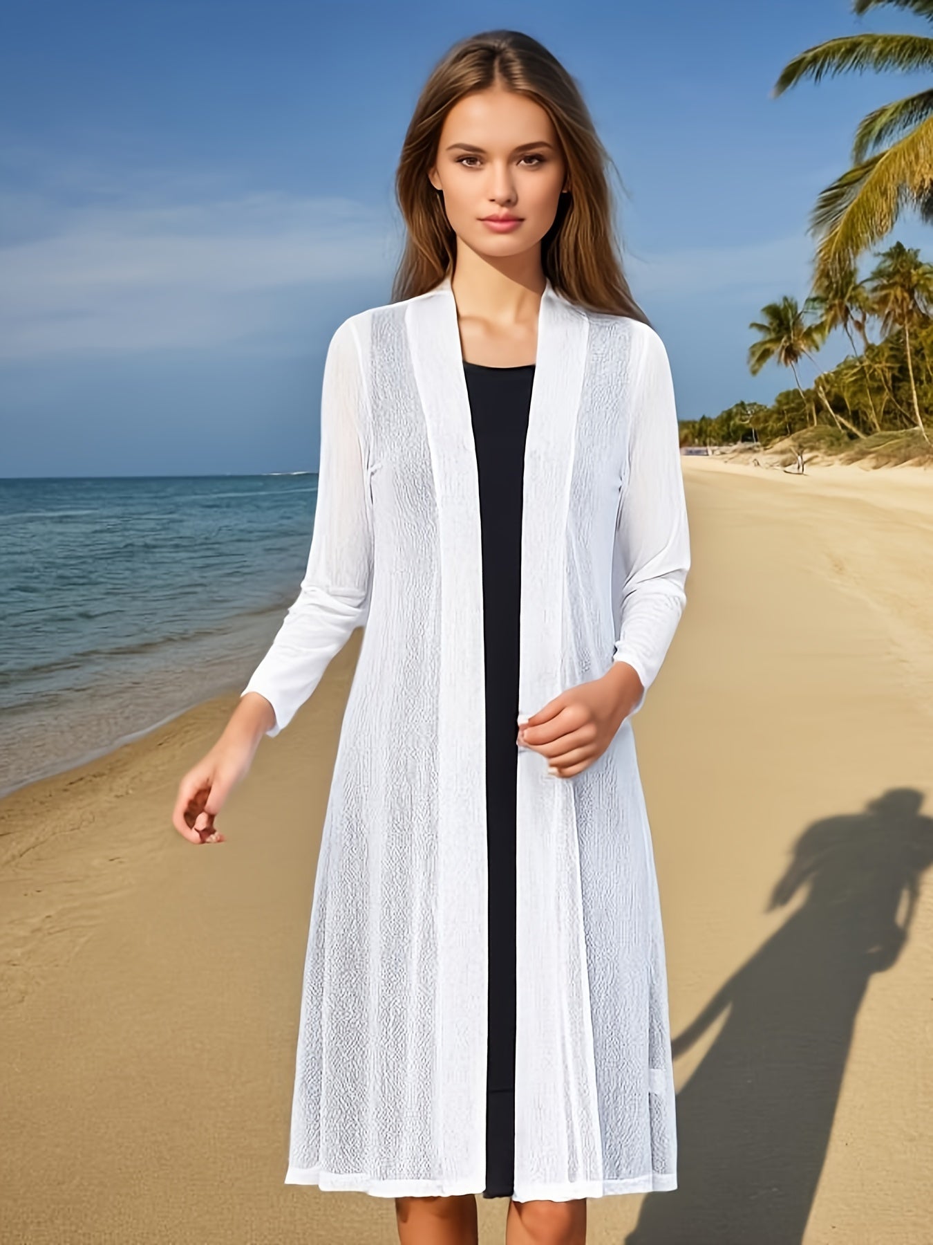 Solid Color Cover-Up, Cardigan, Elegant And Stylish, Mesh Outerwear for Women. - SalmanStore 