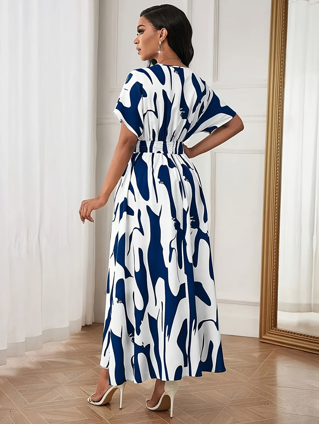 Color-block A-line dress with waist cinch - SalmanStore 