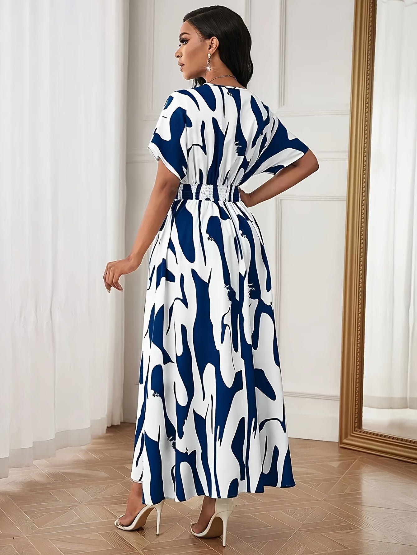 Color-block A-line dress with waist cinch - SalmanStore 